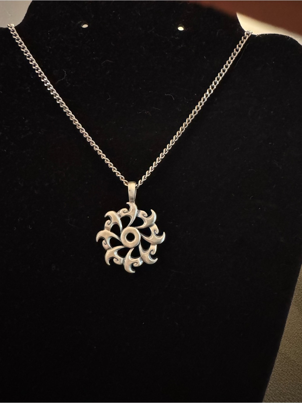 BICO Tribal Flame Sun Pendant Men’s Necklace - Silver Tone - 24”